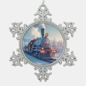  Stoomtrein Winterlandschap Sneeuwberg Tin Sneeuwvlok Ornament (Voorkant)