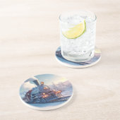  Stoomtrein Winterlandschap Sneeuwberg Zandsteen Onderzetter (Zijkant)