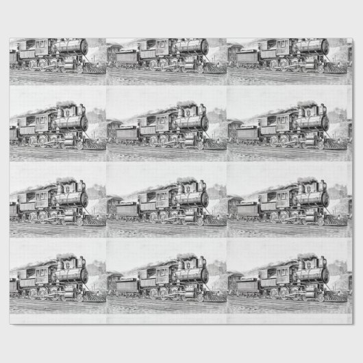  stoomtrein zwart-wit cadeaupapier (Vlak)