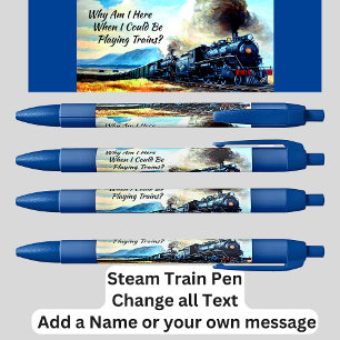Stoomtreinen met locomotieven met tekst   blauwe inkt pen