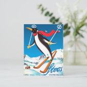 Stoos, Penguin op een ski, Zwitserse bergen Briefkaart (Staand voorkant)