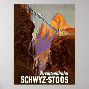 Stoos, spoorlijn, trein over brug, Zwitserland Poster