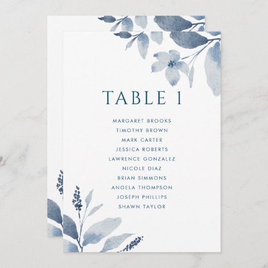 Stoosterblauw Floral Table Number Kaart (Voorkant / Achterkant)