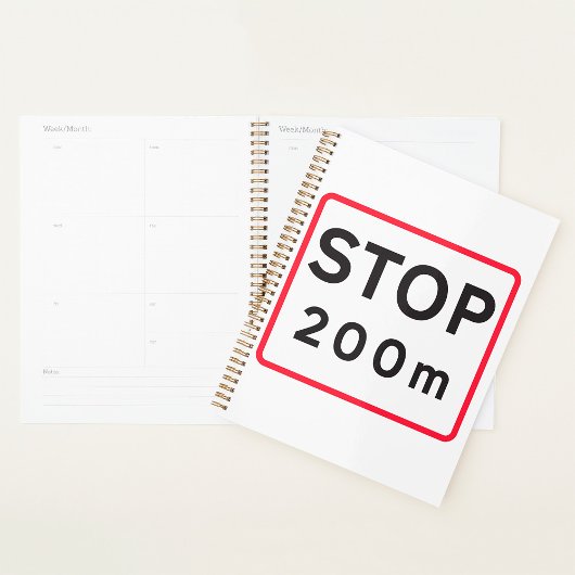 Stop 200m verkeersbord verkeerswaarschuwing veilig planner