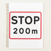 Stop 200m verkeersbord verkeerswaarschuwing veilig planner (Voorkant)