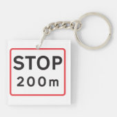 Stop 200m verkeersbord verkeerswaarschuwing veilig sleutelhanger (Achterkant)