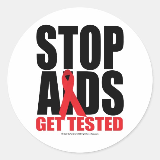 Stop AIDS: getest Ronde Sticker (Voorkant)