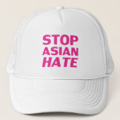 Stop Asian Hate, hot-roze fuchsia letters white Trucker Pet (Voorkant)