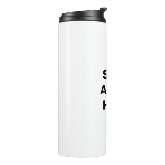 Stop Asian Hate, zwarte witte thermische trommel Thermosbeker (Gedraaid links)