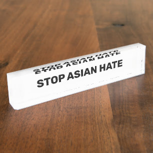 Stop Aziatische haat, zwart wit Sign Desk Naam Bor Naambordje