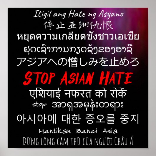 Stop Aziatische Hate Multi-Lingual op Poster (Voorkant)