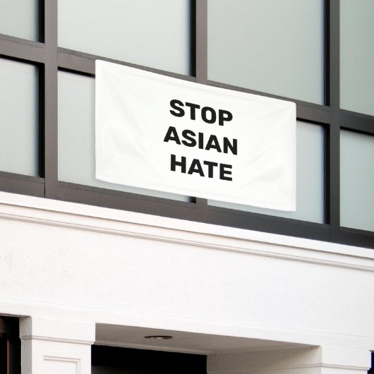 Stop Aziatische Hate zwart-wit Spandoek (Buitenkant Gebouw)