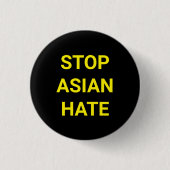 Stop Aziatische Hate, zwarte gele Pin Button (Voorkant)