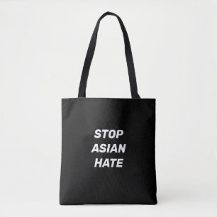 Stop Aziatische Hate, zwarte witte Canvas tas