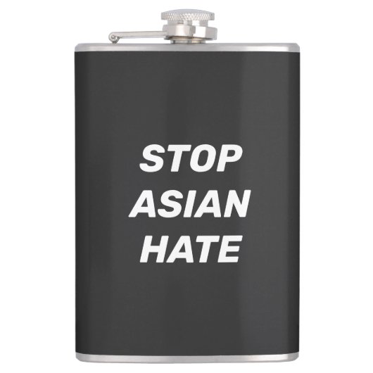 Stop Aziatische Hate, zwarte witte vinylomhulling Heupfles (Voorkant)