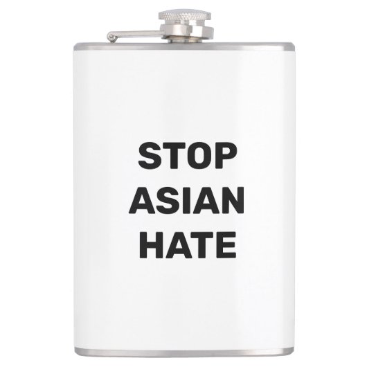 Stop Aziatische Hate, zwarte witte vinylomhulling Heupfles (Voorkant)