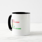 "Stop Being Greedy" Mug Mok (Voorkant links)