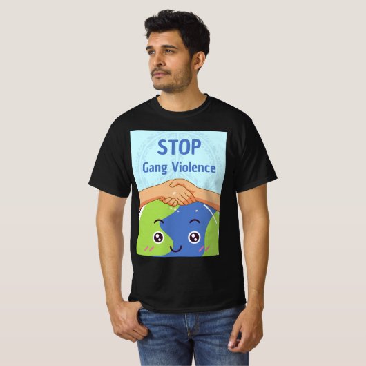 Stop Bende Geweld Handdruk voor Vrede T-shirt (Voorkant volledig)