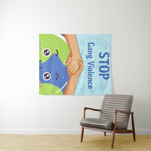 Stop Bende Geweld Handdruk voor Vrede Wandkleed (In Situ (horizontaal))