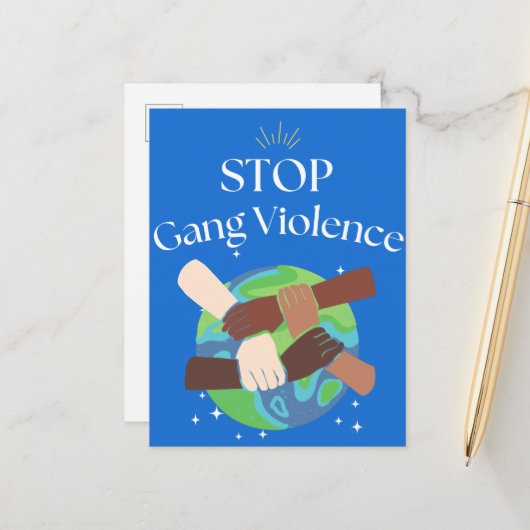 Stop Bende Geweld Handen Verstrengeld Aankondigingskaart (Voorkant / Achterkant in situ)