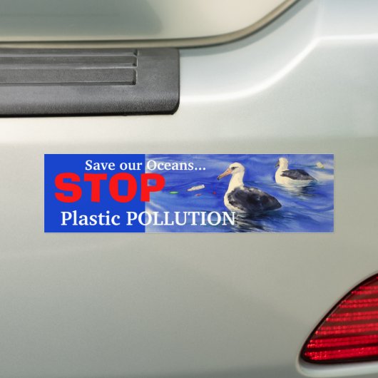 STOP Bumpersticker van plastische vervuiling (Op auto)
