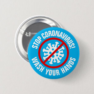 Stop CoronaVirus logo Was uw handen slogan Ronde Button 5,7 Cm