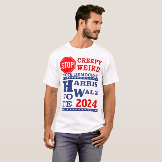 Stop Creepy Weird Vote Harris Walz 2024 LT Unisex T-shirt (Voorkant volledig)