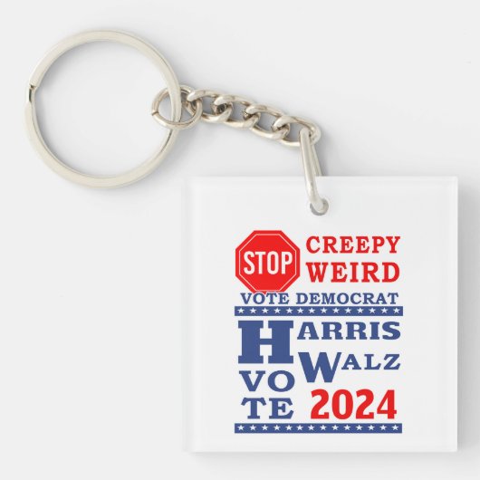 Stop Creepy Weird Vote Harris Walz 2024 Sleutelhanger (voorkant)