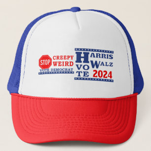 Stop Creepy Weird Vote Harris Walz 2024 Trucker Pet