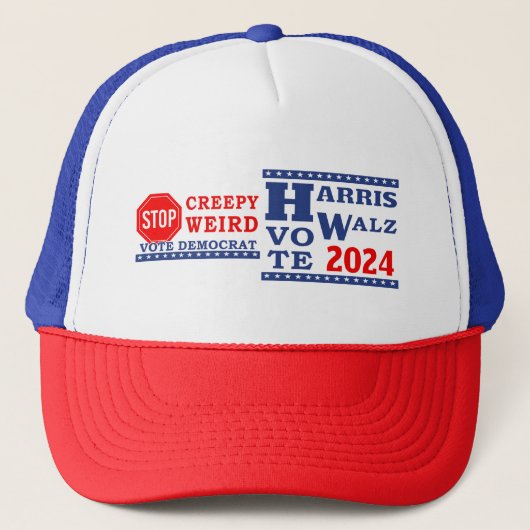 Stop Creepy Weird Vote Harris Walz 2024 Trucker Pet (Voorkant)