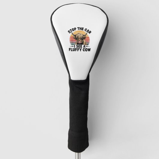 Stop de auto Ik zie Fluffy Funny Koe Retro Highlan Golfheadcover (Voorkant)