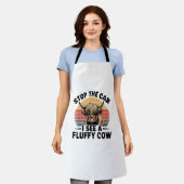 Stop de auto Ik zie Fluffy Funny Koe Retro Highlan Schort (Gedragen)