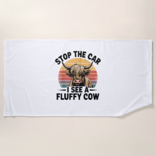 Stop de auto Ik zie Fluffy Funny Koe Retro Highlan Strandlaken