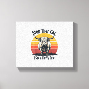 Stop de auto Ik zie Fluffy Koe Retro Highland Koe Canvas Afdruk