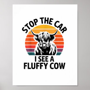 Stop de auto Ik zie pluizige Koe Retro Highland Ko Poster
