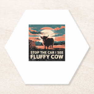 Stop de auto Zie Fluffy Koe Highland Koe Boerderij Kartonnen Onderzetters