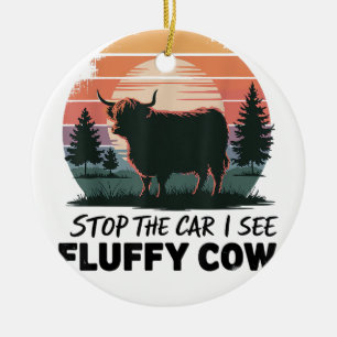 Stop de auto Zie Fluffy Koe Highland Koe Boerderij Keramisch Ornament
