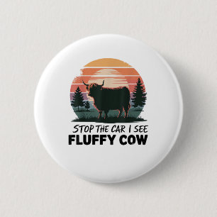 Stop de auto Zie Fluffy Koe Highland Koe Boerderij Ronde Button 5,7 Cm
