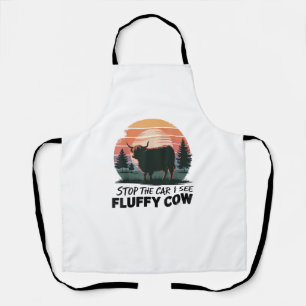 Stop de auto Zie Fluffy Koe Highland Koe Boerderij Schort