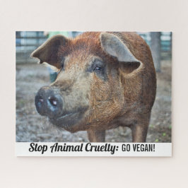 Stop de dierenmishandeling met bruin varken legpuzzel