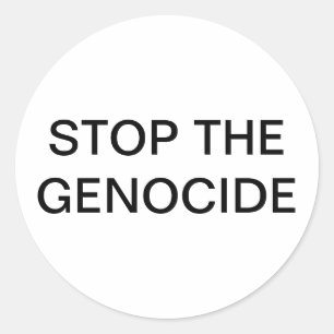 Stop de genocide Hankamer Artjunkhaus Comic Ronde Sticker