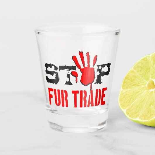 Stop de handel shot glas (Voorkant)