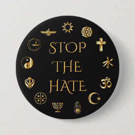 "Stop de Hate" met symbolen van de wereldreligies Ronde Button 7,6 Cm