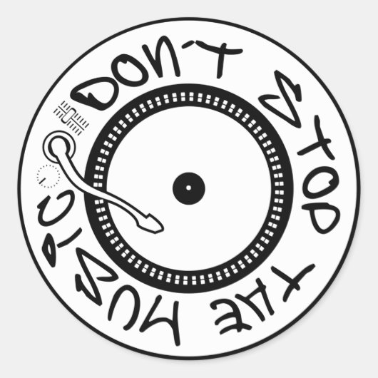 STOP DE MUZIEK NIET. RONDE STICKER (Voorkant)