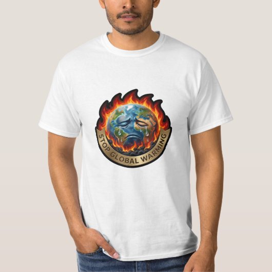Stop de Opwarming van de Aarde Huilende Aarde Vlam T-shirt (Voorkant)