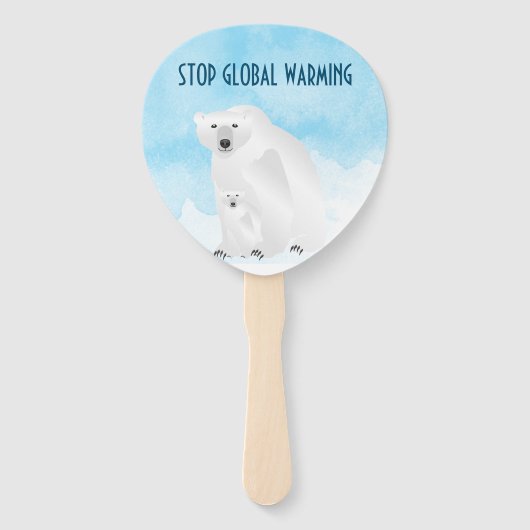 Stop de opwarming van de aarde ijsbeer en welp handwaaier (Voorkant)