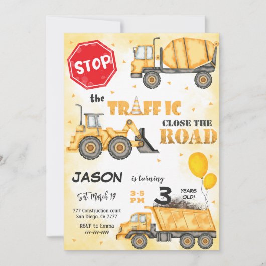 Stop de Traffic Construction Uitnodiging Verjaarda (Voorkant)