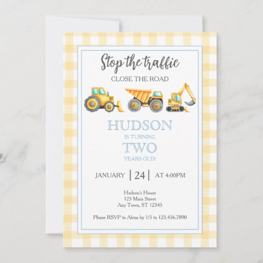 Stop de Verkeers Bouw Feest Uitnodiging (Voorkant)