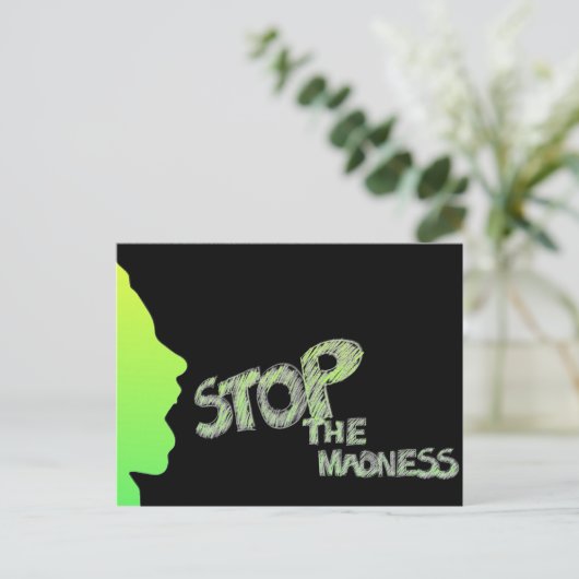 Stop de waanzin briefkaart (Staand voorkant)