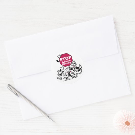 Stop dierenmishandeling ronde sticker (Envelop)